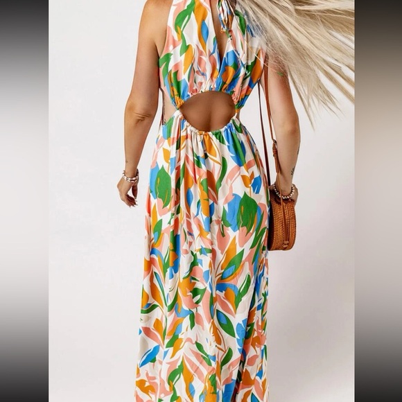 Boho cutout slit thigh backless maxi dress - Picture 2 of 5